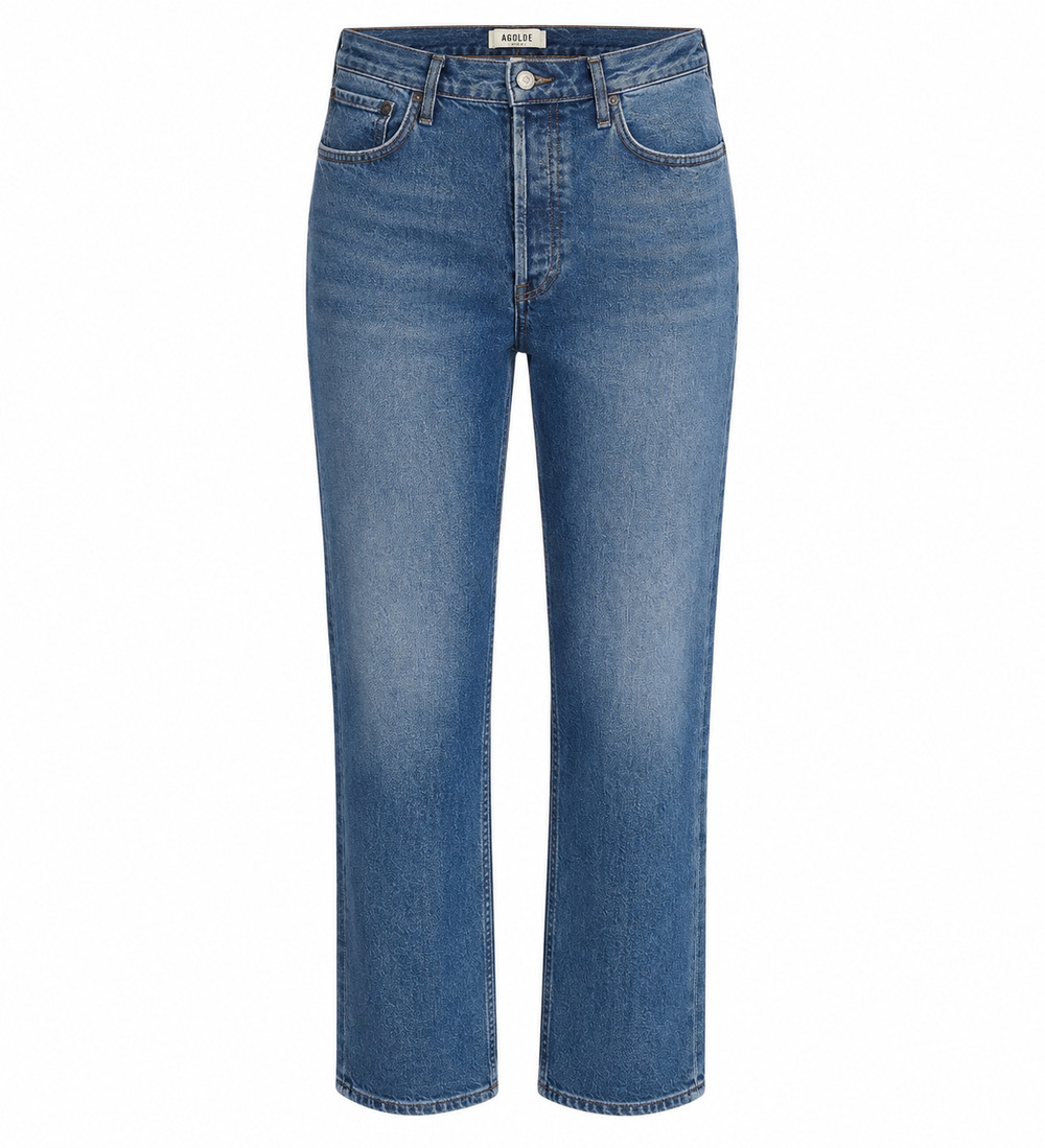 AGOLDE Riley High Rise Straight Crop Jeans 32x25 Button Fly Transfer Wash